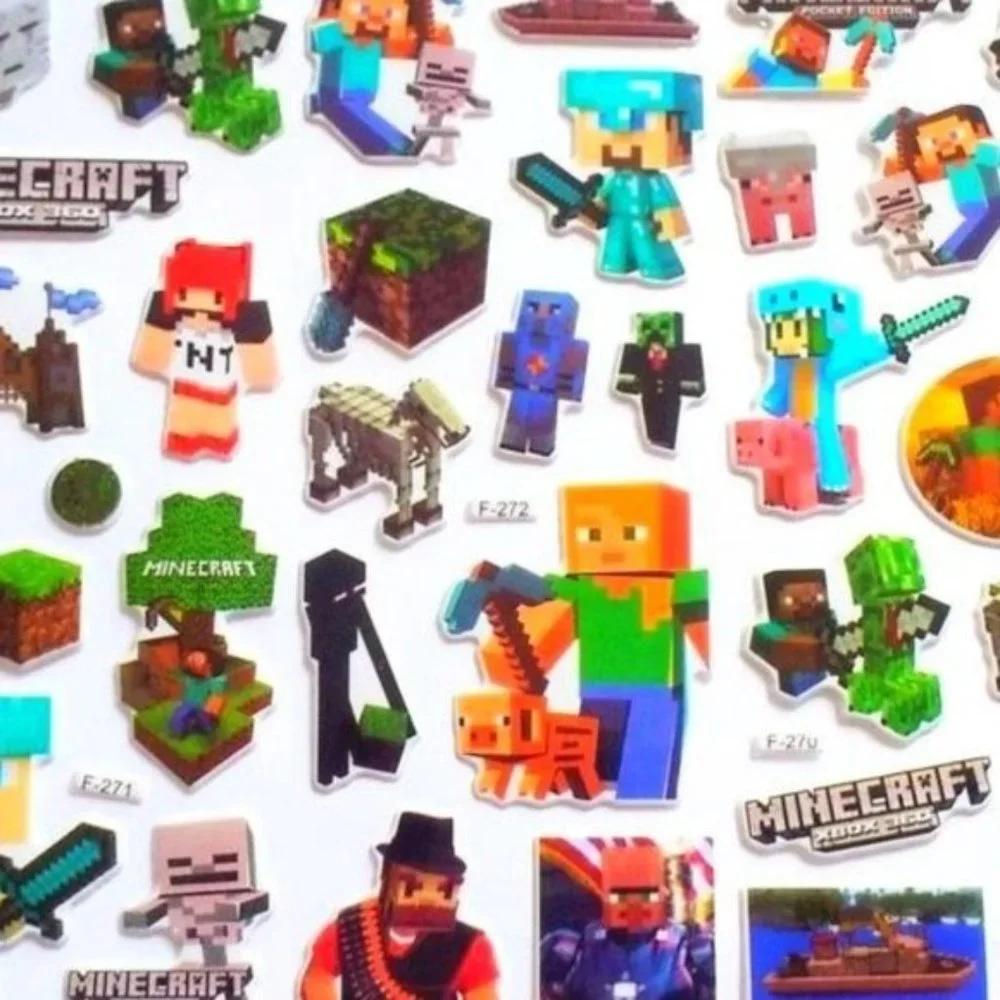 PUFFY MINECRAFT VIDEO GAME STICKERS PARTY FAVORS BUBBLE FOAM POP ADHESIVES (3)